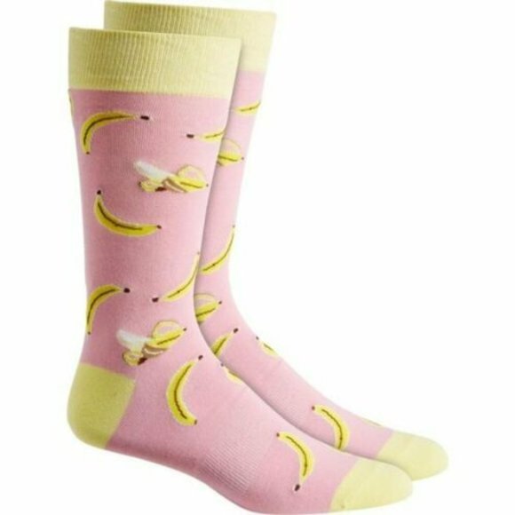 Bar III Banana Printed Comfy Pink Novelty Fun Dressy Crew Socks Mens 7-12 - Picture 2 of 4